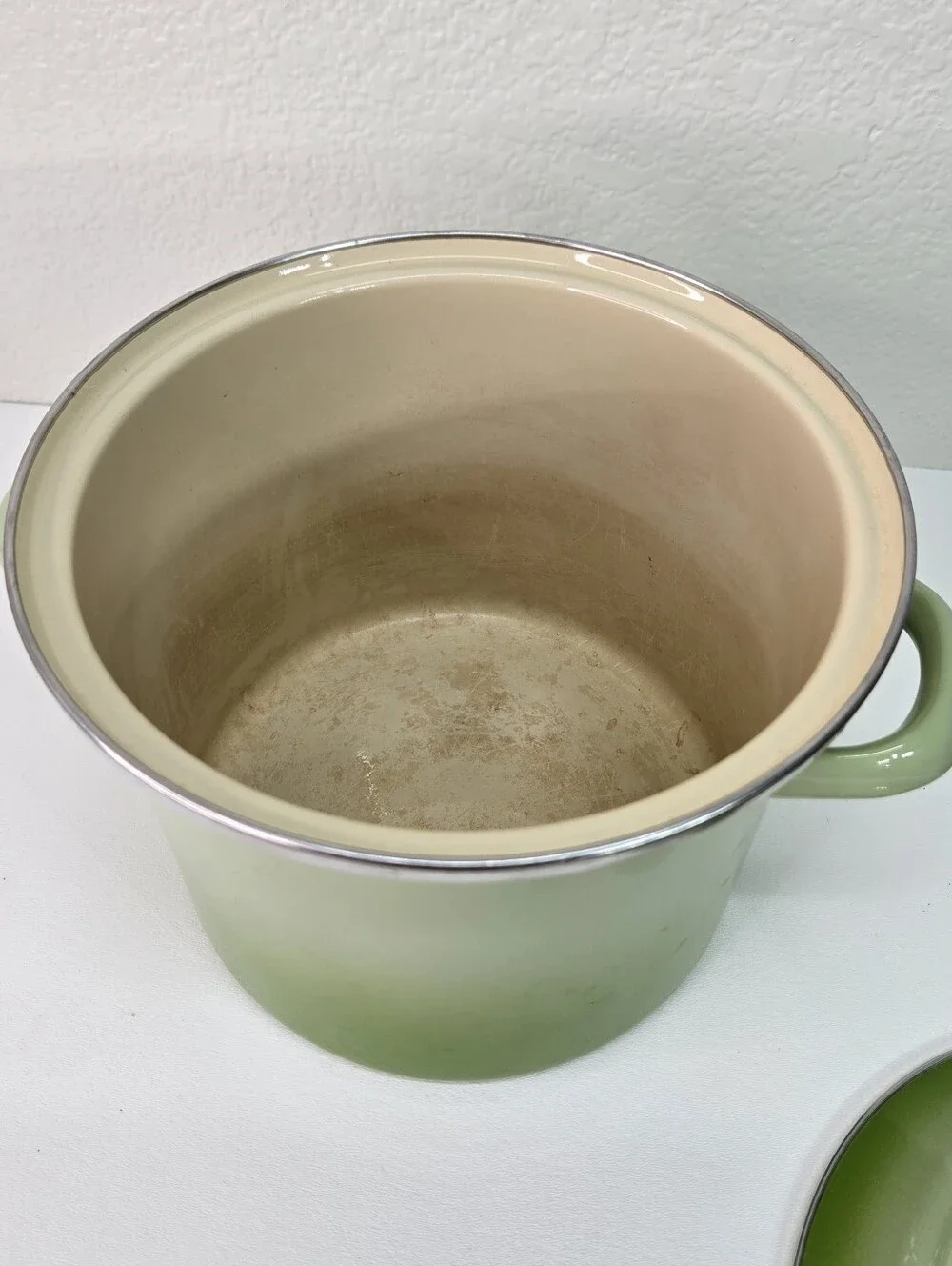 VTG Le Creuset Enamel on Steel Stockpot 6 Qt Green Soup Pot Pan w Lid Palm Ombre